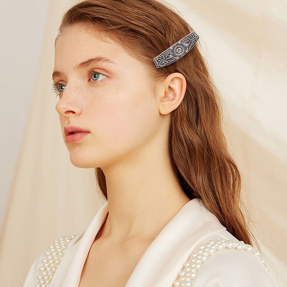 Barrette de cheveux luxe en zinc à motif floral et viking_21