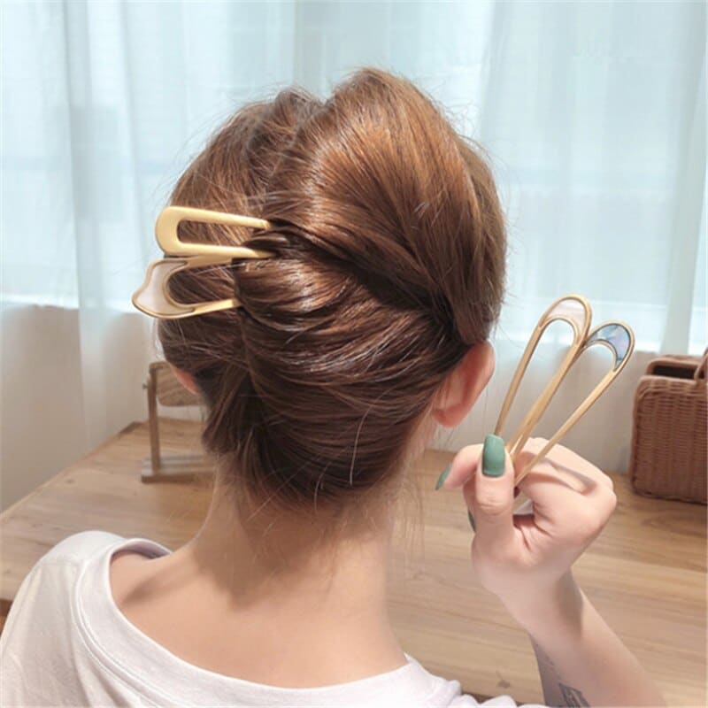 Bijoux cheveux chignon design bâtonnets de forme U japonais_3