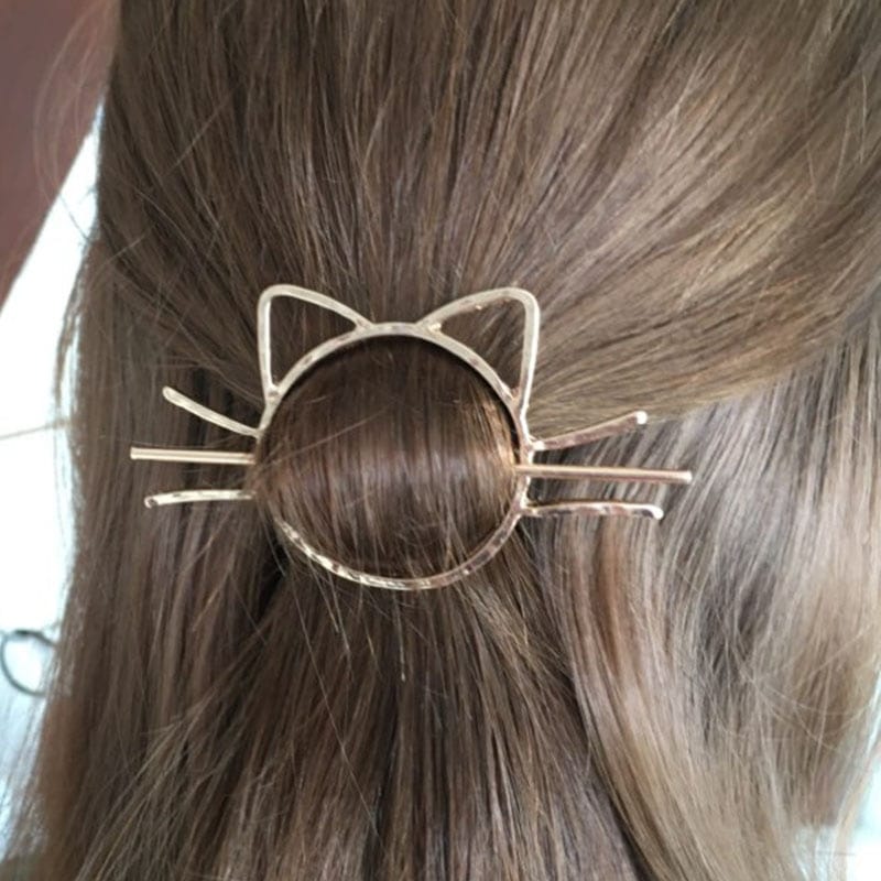 Bijoux cheveux chignon en forme de chat pour femmes Doré
