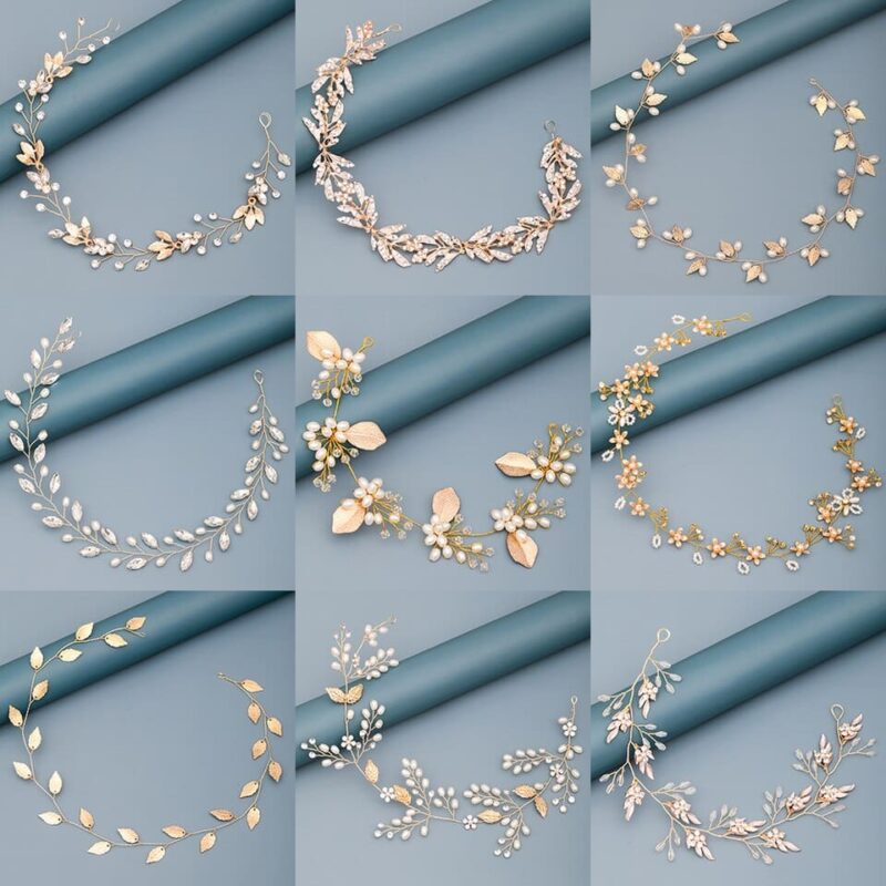 Bijoux cheveux doré serre-tête à fleurs en perles_1