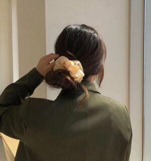 Chouchou à cheveux en Satin de soie solide pour femme_26