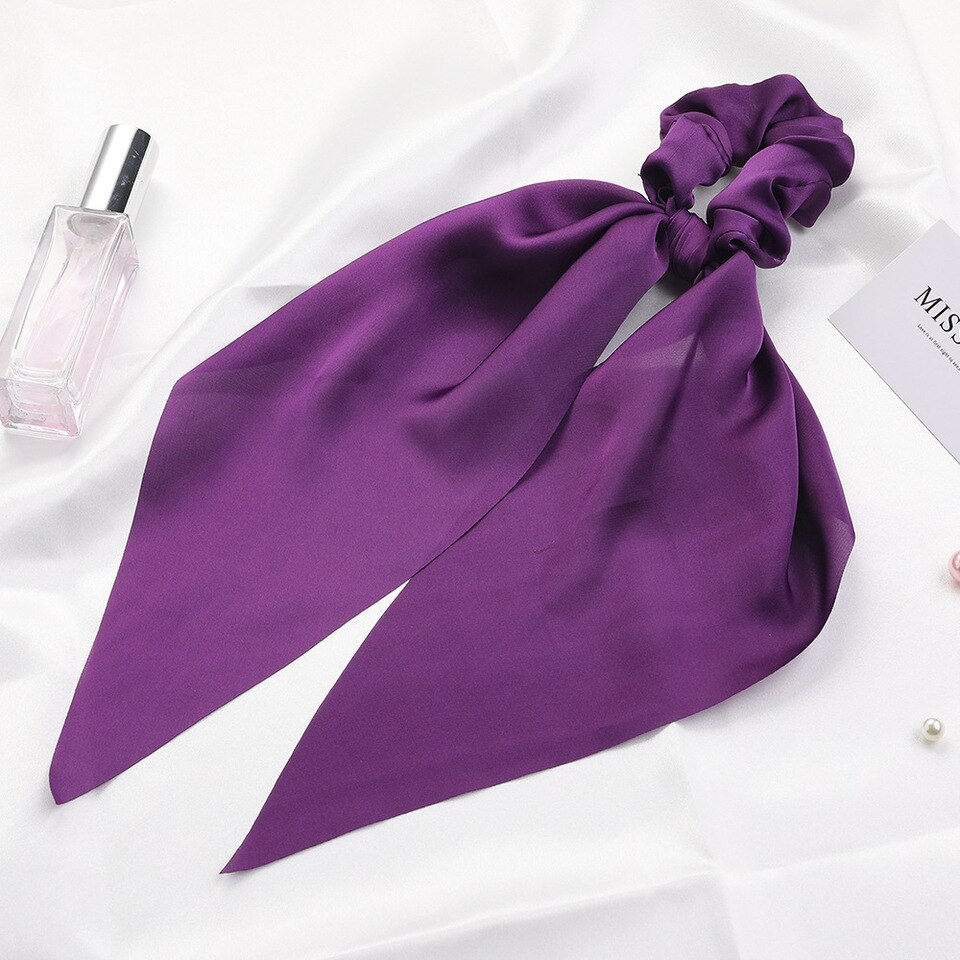Chouchou foulard élastique en Satin Imprimé Léopard pour cheveux Violette