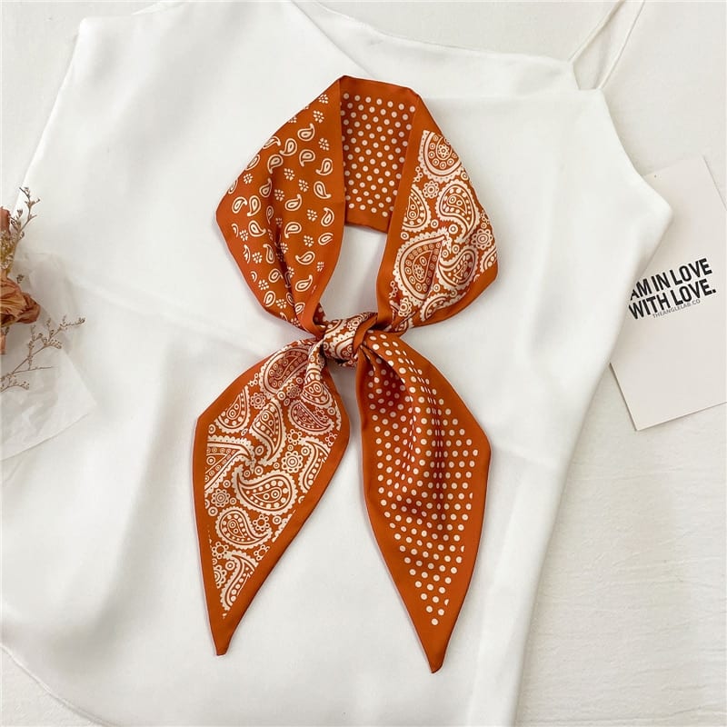 Chouchou foulard pour cheveux à imprimé en Soie Orange