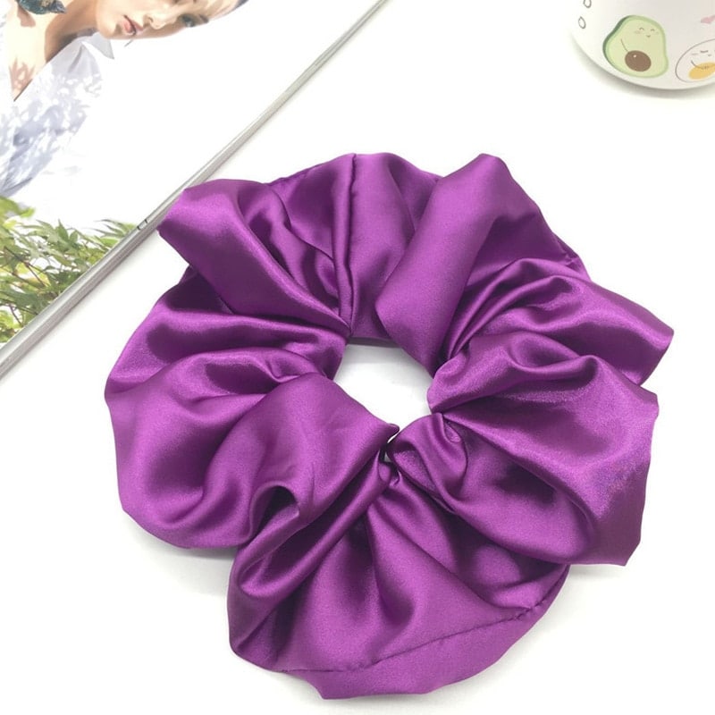 Chouchou foulard surdimensionné en satin lisse pour femme Violette