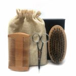 Kit d'entretien pour barbe - Peigne en bois à dents fines, Brosse Sanglier & Ciseaux pour homme_1
