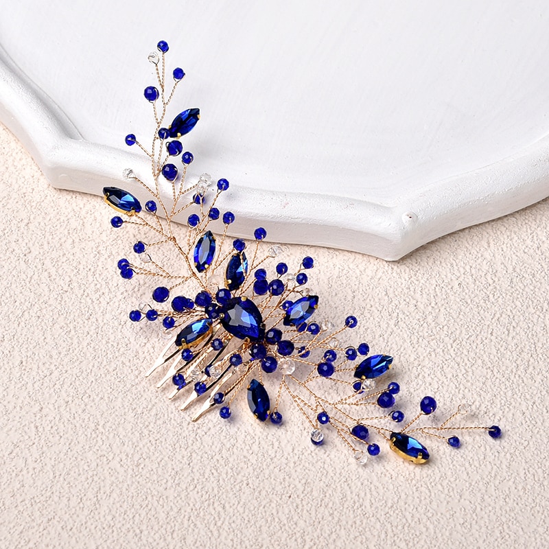 Bijoux de mariage en cristal bleu pour cheveux_1
