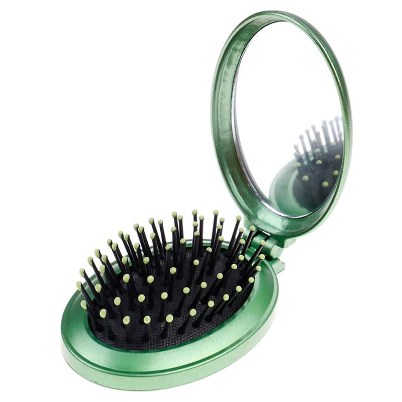 Brosse ronde pour cheveux pliable avec miroir Vert