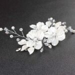 Barrette à cheveux en forme de fleur blanche avec perle_16