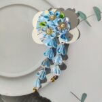 Barrette de cheveux artisanale japonaise en forme de fleur Bleue