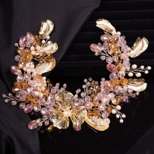 Bijoux de cheveux mariage en cristal rose pour femme_1
