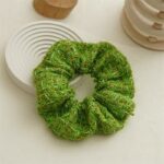 Chouchou de cheveux élastique en tissu à grille colorée Verte Chine