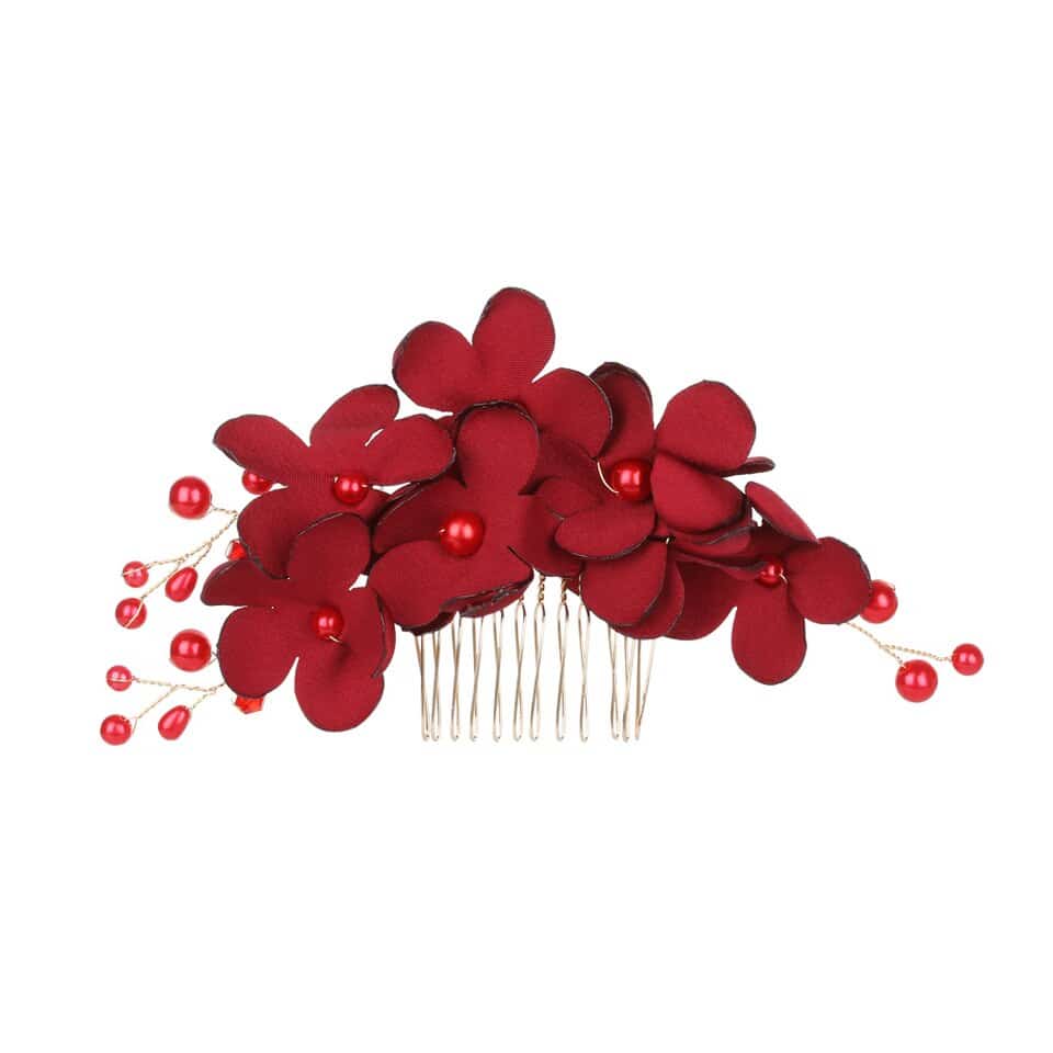 Peigne à fleurs rouges stabilisées pour mariage en cristal Rouge