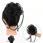 Chouchou à cheveux chignon synthétique en fibre pour femme Noire