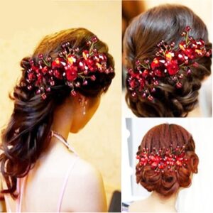 Bijoux de mariage rouge pour cheveux en perles de cristal_1