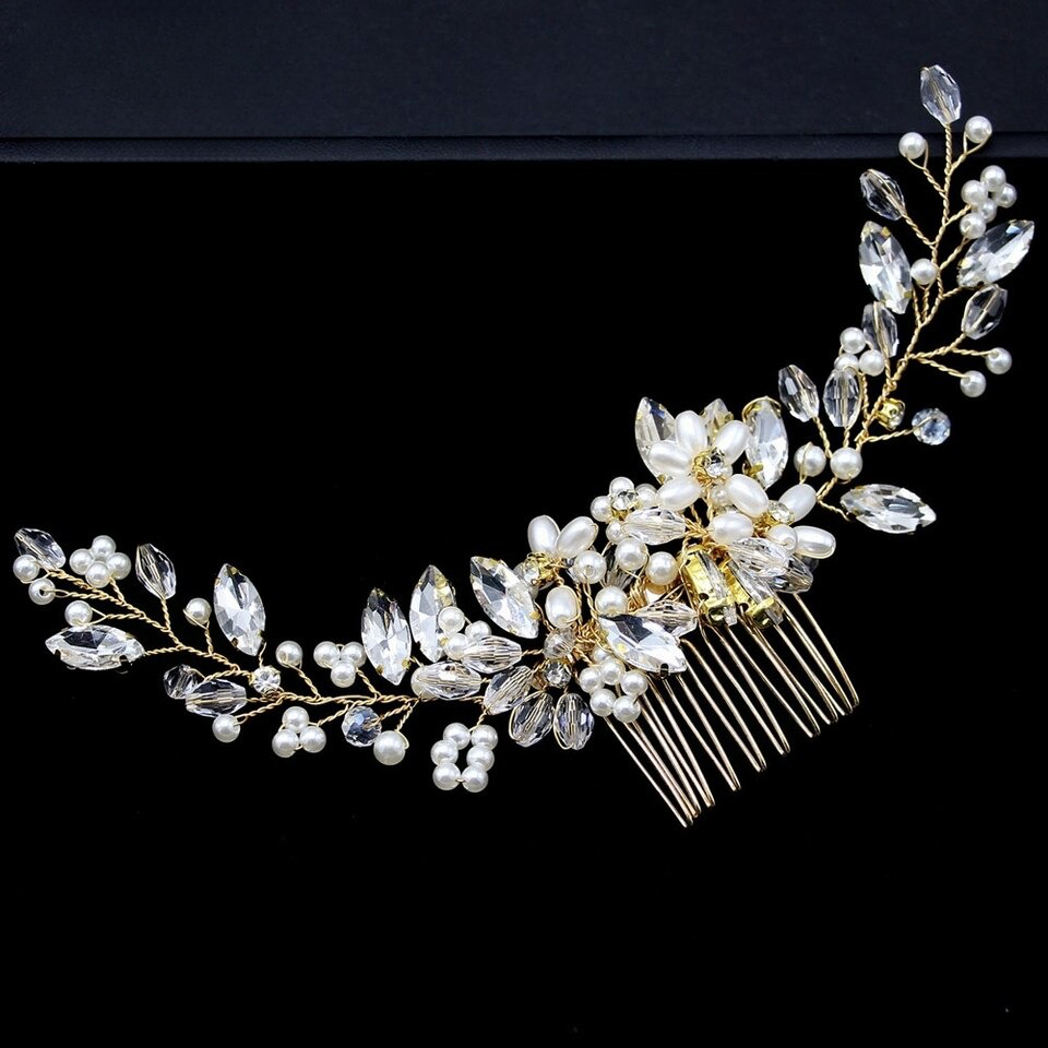 Bijoux pour cheveux de mariée sous forme de serre-tête en cristal Doré