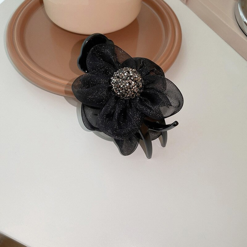 Bijoux pour chignon de cheveux style asiatique Fleur noir