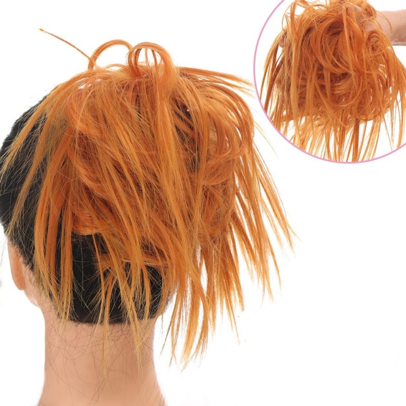Chouchou à cheveux synthétique duveteux en chignon Orange Chine