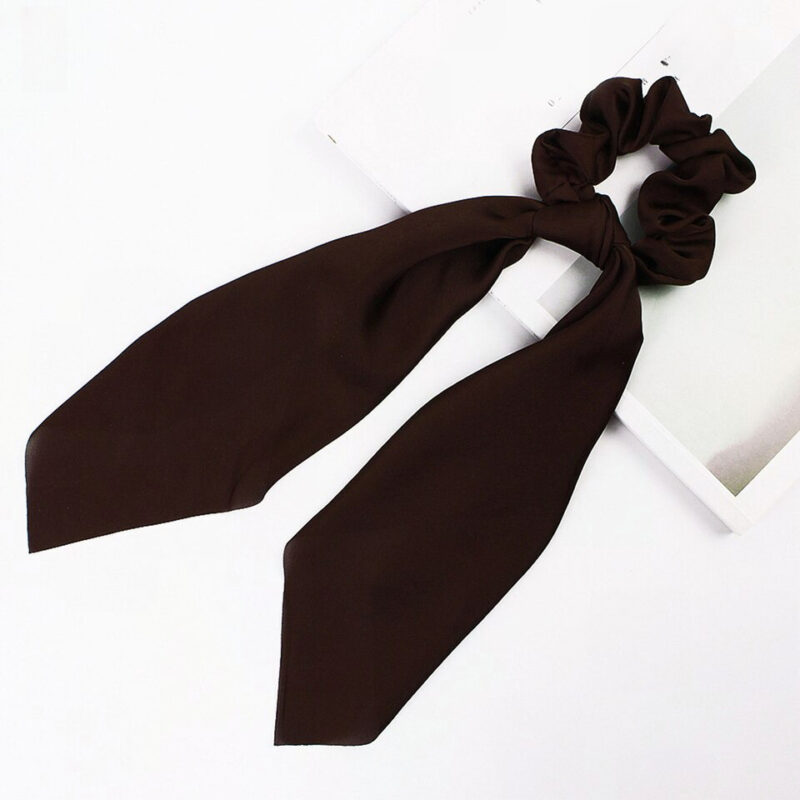 Chouchou foulard long élastique en satin pour cheveux Noire