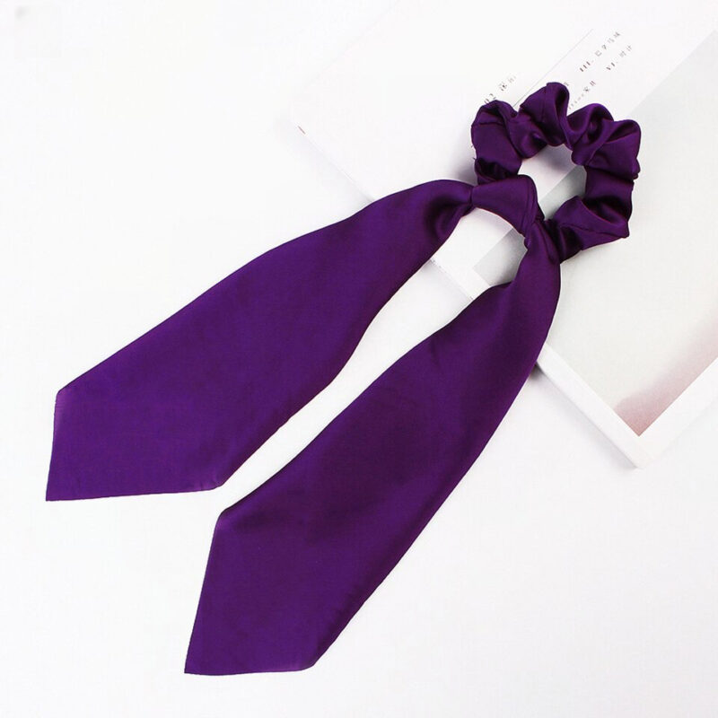 Chouchou foulard long élastique en satin pour cheveux Violette
