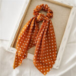 Chouchou foulard long pour cheveux en satin à imprimé Orange