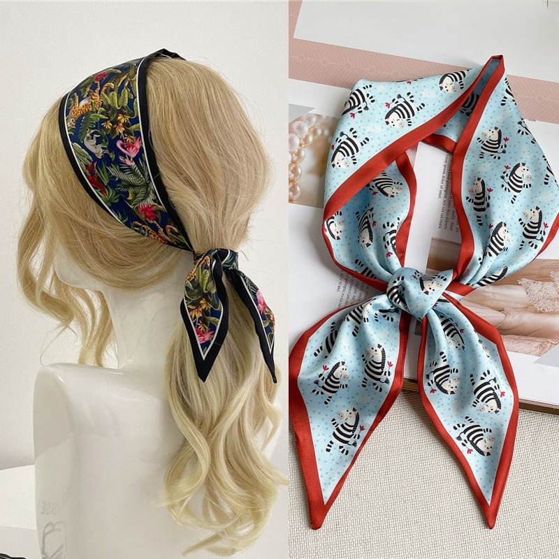 Chouchou foulard pour cheveux à imprimé en Soie_1