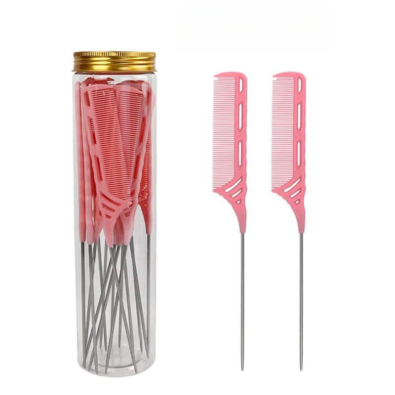 Peigne à queue métallique avec dents fines en plastique Rose